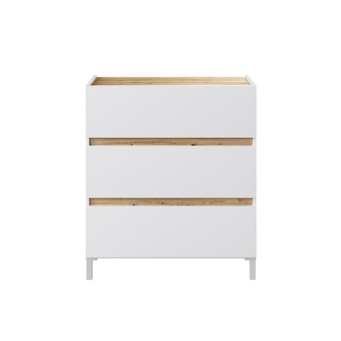 Kommode >TEMPUS< 3 Schübe, Artik Weiß / Nodi Eiche Dekor - 79x90x41 (BxHxT)