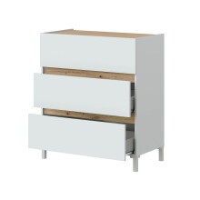 Kommode >TEMPUS< 3 Schübe, Artik Weiß / Nodi Eiche Dekor - 79x90x41 (BxHxT)
