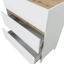 Kommode >TEMPUS< 3 Schübe, Artik Weiß / Nodi Eiche Dekor - 79x90x41 (BxHxT)
