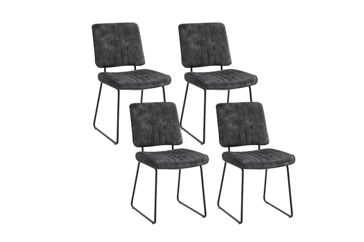 Kufenstuhl >LIAM< 4er Set in Anthrazit aus Vintage Samtstoff 45x83x61 cm (BxHxT)