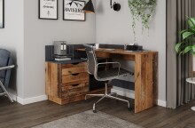 Winkelschreibtisch >BELFAST< in Old-Wood/Anthrazit...