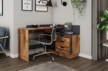 Winkelschreibtisch >BELFAST< in Old-Wood/Anthrazit 129 x 83,5 x 105 cm (BxHxT)