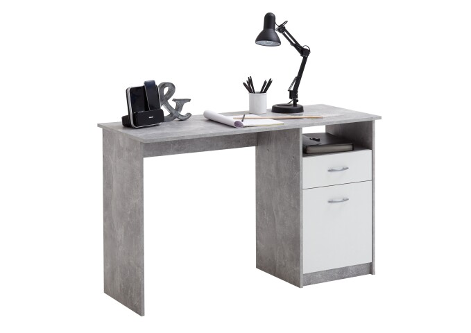 Schreibtisch >JACKSON< in Beton LA-weiß - 123x76,5x50cm (BxHxT)