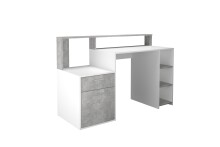Schreibtisch >BOLTON< in weiß-Beton LA - 138,5x91,6x53,5cm (BxHxT)
