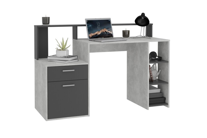 Schreibtisch >BOLTON< in Beton LA - Anthrazit - 138,5x91,6x53,5cm (BxHxT)