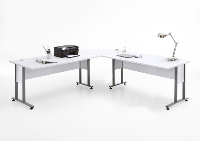 Schreibtisch >CALVIA 105< in Brillantweiß - 240x75x240cm (BxHxT)