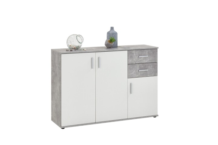 Schubkastenkommode >ALBI 2< in Beton LA-weiß - 120,5x83x35cm (BxHxT)