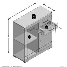 Kommode >BRISTOL 2< in Eiche Dekor - 80x89,9x34,9cm (BxHxT)