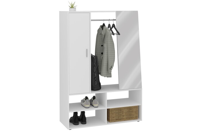 Garderobenschrank >AUMA 1< in weiß - 105x151,3x39,7cm (BxHxT)
