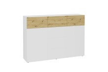 Kommode >BELM 4< in Brillantweiß-Artisan Eiche - 163x115x42cm (BxHxT)