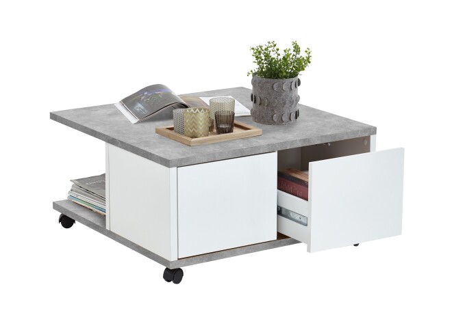 Couchtisch >TWIN 1< in Beton LA-weiß Edelglanz - 70x36x70cm (BxHxT)