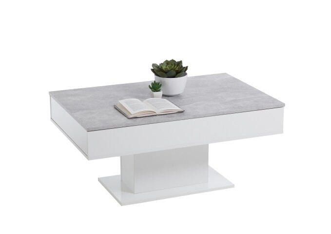 Couchtisch >AVOLA 2< in Beton LA-weiß Edelglanz - 100x46,1x65cm (BxHxT)