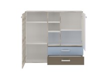 Kommode >NONA 4< in Sandeiche Dekor-weiß-Lava-Denim - 116,9x105x33cm (BxHxT)