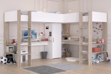 Hochbett >Alex< in Weiss / Jackson Eiche Dekor -...