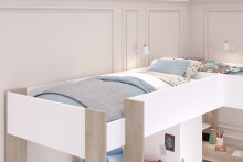 Hochbett >Alex< in Weiss / Jackson Eiche Dekor - 232x296x180cm (LxBxH)