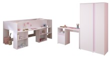 Jugendzimmer-Set >Pirouette 13< (3-teilig) Weiss / Rose oder grau, Hochbett, Schrank, Schreibtisch