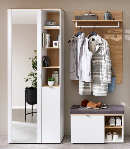 Garderoben-Set >Bari< (3-teilig) weiss matt / Eiche - 158x202x38cm (BxHxT)