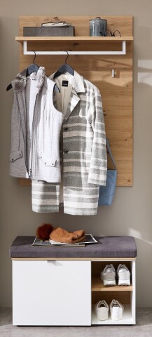 Garderoben-Set >Bari< (2-teilig) weiss matt / Eiche - 78x200x38cm (BxHxT)
