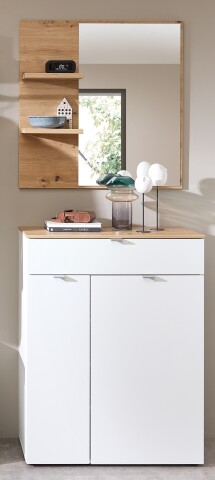 Garderoben-Set >Bari< (2-teilig) weiss matt / Eiche - 78x190x38cm (BxHxT)
