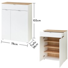 Garderoben-Set >Bari< (2-teilig) weiss matt / Eiche - 78x190x38cm (BxHxT)