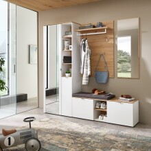 Garderoben-Set >Bari< (3-teilig) weiss matt / Eiche - 128x190x38cm (BxHxT)