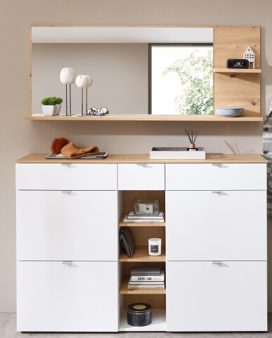 Garderoben-Set >Bari< (2-teilig) weiss matt / Eiche - 148x170x38cm (BxHxT)