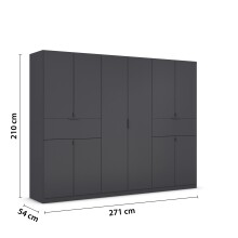 Drehtürenschrank >Ticao< 2 Schübe, 3 Böden, 3 Stangen, grau metallic - 271x210x54cm (BxHxT)
