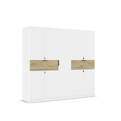 Drehtürenschrank >Ticao< 2 Schübe, 3 Stangen, weiß / Eiche Artisan Dekor - 226x210x54 (BxHxT)