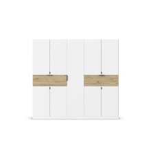 Drehtürenschrank >Ticao< 2 Schübe, 3 Stangen, weiß / Eiche Artisan Dekor - 226x210x54 (BxHxT)