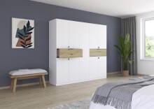 Drehtürenschrank >Ticao< 2 Schübe, 3 Stangen, weiß / Eiche Artisan Dekor - 226x210x54 (BxHxT)