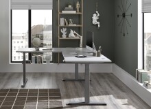 Eckschreibtisch >Ben< höhenverstellbar, weiss / silber - 180x74/117x177cm (BxHxT)