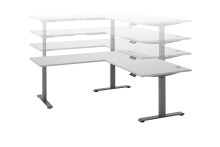 Eckschreibtisch >Ben< höhenverstellbar, weiss / silber - 180x74/117x177cm (BxHxT)