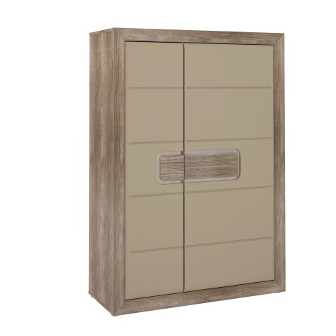 Highboard >TIZANO< LED, in Eiche Antik Dekor / Beige Glanz - 108,8x155,4x41,3cm (BxHxT)