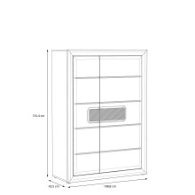 Highboard >TIZANO< LED, in Eiche Antik Dekor / Beige Glanz - 108,8x155,4x41,3cm (BxHxT)