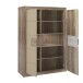 Highboard >TIZANO< LED, in Eiche Antik Dekor / Beige Glanz - 108,8x155,4x41,3cm (BxHxT)
