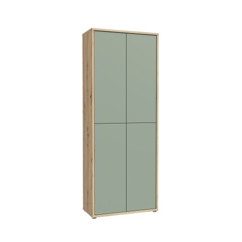 Schuhschrank >Alanna < 4 Türen, Salbei / Artisan Eiche Dekor - 74,5x191,9x34,9 (BxHxT)