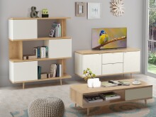 Bücherregal >Sundsvall< 120x130 cm in Eiche-Optik mit 3 Türen, Weiß