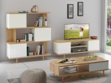Bücherregal >Sundsvall< 120x130 cm in Eiche-Optik mit 3 Türen, Weiß