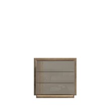 Kommode >SAVONA< LED, 3 Schübe, Beige Glanz / Eiche Antik Dekor - 103x98,2x42,3cm BxHxT