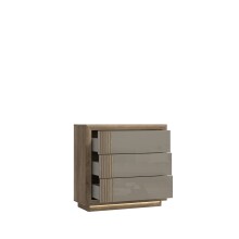 Kommode >SAVONA< LED, 3 Schübe, Beige Glanz / Eiche Antik Dekor - 103x98,2x42,3cm BxHxT