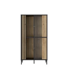 Glasvitrine >JOAKIMIS< Lamelle, Mauvella Eiche Dekor / Schwarz - 87x162,2x41,5cm (BxHxT)