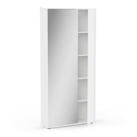 Schuhschrank >EBONY< weiß, 82,8x176,4x24 cm, 4 Böden, Glastür, Platz für 12 Schuhe