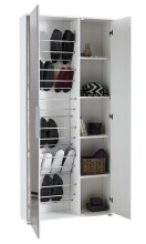 Schuhschrank >EBONY< weiß, 82,8x176,4x24 cm, 4 Böden, Glastür, Platz für 12 Schuhe