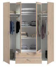 Kleiderschrank >Daily 13< 5 Böden, 2 Stangen, 2 Schübe, Eiche Dekor/Spiegel - 160x185x51cm BxHxT