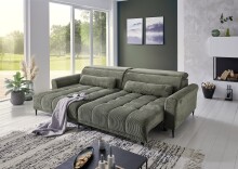 Wohnlandschaft >Wolve< elektr. Sitzverstellung, 2 Kissen, Cord oliv - 277x108x179cm (BxHxT)