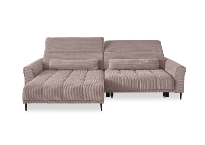 Wohnlandschaft >Wolve< elektr. Sitzverstellung, 2 Kissen, Cord rosa - 277x108x179cm (BxHxT)