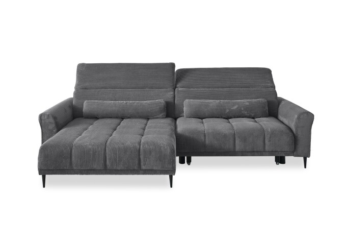 Wohnlandschaft >Wolve< elektr. Sitzverstellung, Kissen, Cord dunkelgrau - 277x108x179cm BxHxT