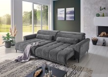 Wohnlandschaft >Wolve< elektr. Sitzverstellung, Kissen, Cord dunkelgrau - 277x108x179cm BxHxT