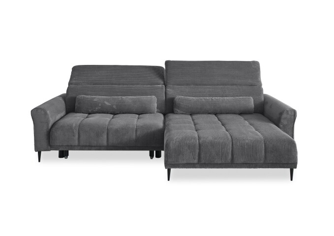 Wohnlandschaft >Wolve< elektr. Sitzverstellung, Kissen, Cord dunkelgrau - 277x108x179cm BxHxT
