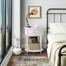 Beistelltisch >Rundo< lavendel, 66x55x45 cm, MDF-Tischplatte, Schublade, goldener Griff